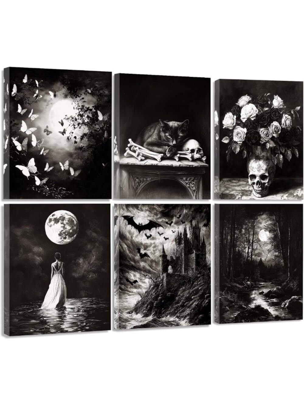 Framed Dark Academia Wall Art Set of 6 - Gothic Aesthetic Decor for Bedroom